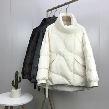 2022 Donje novo zimsko svakodnevno univerzalni bijeli apsolutno kaput, slobodan ovratnik postolje, lenta, gusta topla moda kratka jakna
