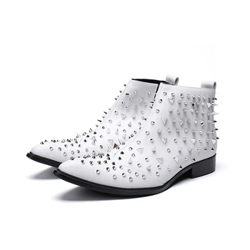 2023, monotono cipele za stranke u britanskom stilu sa zakovicama, modni kaubojske čizme s oštrim vrhom, originalne muške kratke čizme od prirodne kože