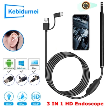 3 U 1 Type C USB Uho Skladište Endoskop Za Čišćenje Smartphone HD Vizualni Alat Za Odabir Uši 5,5 mm Uho Žlica Za PC Отоскоп Бороскоп
