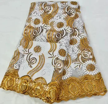 5 metara čipka mreže Afrička cvjetne čipke tkanine Tkanine čipke 2022 Kvalitetne zlatne nigerijski tkanine sa šljokicama za vjenčanje večernje haljine u prodaji