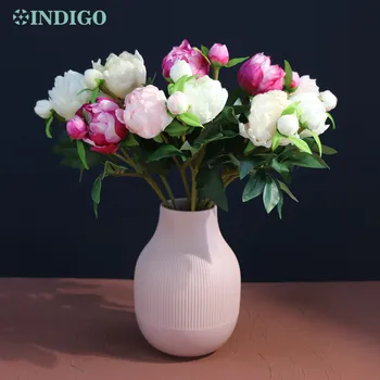 Božur s бутоном, ljubičaste svilene latice, buket ruža, 47 cm, umjetni cvijet, ukras za vaše svadbene zurke, uredski zaslon - INDIGO