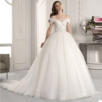 Challoner, elegantan svadbeni haljine s otvorenim ramenima, vjenčanica trapeznog oblika munje bez rukava, dužine do poda, s vlakom, Vestidos New