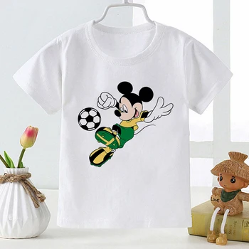 Dječja majica Disney s po cijeloj površini Nogometnog Dječaka, Mickey Mouse, Bijela Majica Kratkih Rukava u Minimalistički Grafičkom Stilu, Udoban Svakodnevne Vrhovima u stilu Харадзюку Za Djecu