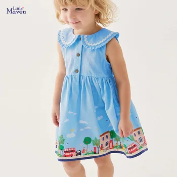 Dječji večernje haljine, dječje odjeće, ljetna odjeća od princeza s kratkim rukavima iz crtića, хлопковая dječje plava odjeća 4-6 godina
