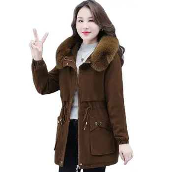 Duga jakna Parker ' s sa pamučnom postavom, ženska zimska slobodna runo jakna s kapuljačom, slobodna mornarska jakna sa pamučnom postavom, moderan toplo debelo kaput.