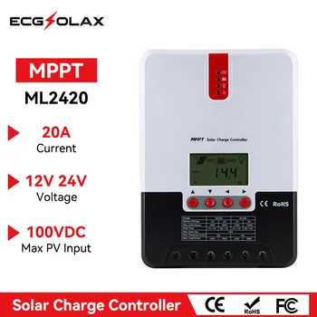ECGSOLAX MPPT 20A Kontrolera Punjenja Solarnih Akumulatora 12V 24V Solarni Regulator Punjenja Baterije upravljački Modul S Bluetooth Modulom PV Max 100VDC