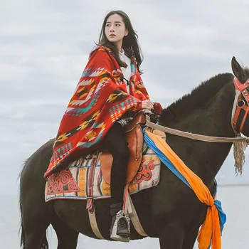 Etnički plašt za snimanje fotografija u pustinji, jesensko-zimski ženski ogrtač na cestama, šal, marama