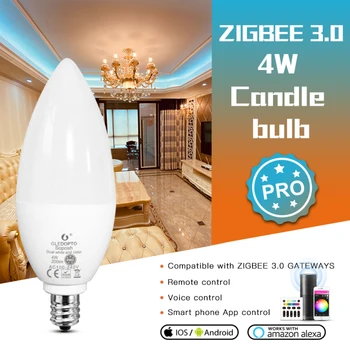 GLEDOPTO ZigBee 3.0 RGB + CCT Smart Svijeća Bulb Pro 4 W E12/E14 Program/Glas /bežični upravljanje Radi sa Amazon Echo Plus Alexa 2000 K-6500 Do