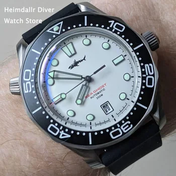 Heimdallr Mens Sea Ghost Titanium Diver 42 mm, Bijelo lice, dokaz safir Mehanički Mehanizam NH35, Mrežica Narukvica 20Bar C3, Osvijetljeni