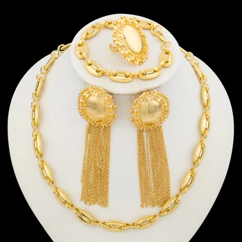 Komplet nakita brazilski zlatne boje za žene, naušnice s кисточками i ogrlica s браслетом, prsten, 4 kom., komplet za mladenku, dama, casual odjeća