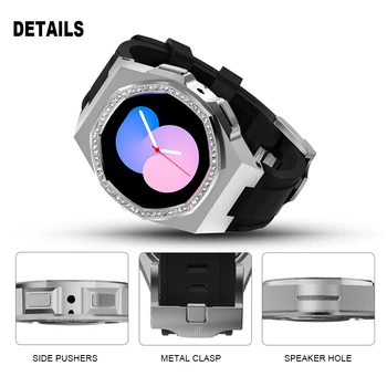 Komplet za izmjenu Bling, remen za Samsung Watch Galaxy 4 5, 40 mm, moderan okvir iz diamond čelika, gumeni remen, narukvica za žene