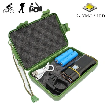 Led svjetiljka USB punjiva biciklistička fenjer 2x XM-L2 prednji biciklistička fenjer s dvostrukim svjetiljka + baterija 18650 + držač za pričvršćivanje