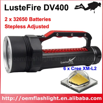 Led svjetiljka za ronjenje LusteFire DV400 6 x Cree XM-L2 NW 4000 K / W, 6500 K s kontinuiranom regulacijom 5000 Lumena - Crna ( 2x32650)