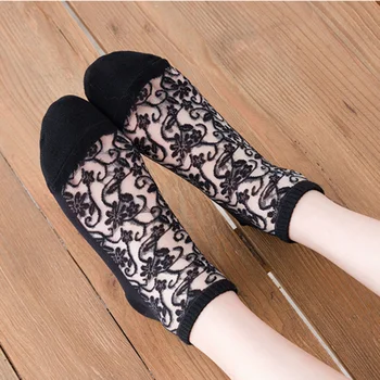 Ljetni ultra tanke Svilene Čarape s Kristalima, Otvorite Mrežasti Prozračna Kratke Čarape, Ženske Japanske Modne Čarape Do Gležnja u stilu Харадзюку S Cvjetnim Uzorkom