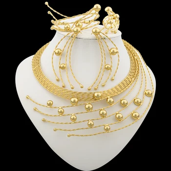 Luksuzni pozlaćen nakit skup, dizajn pavlina, vjenčanje ogrlice i naušnice s prstenom Bnagle, nakit od talijanskog zlata