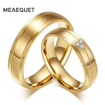 Meaeguet Modni angažman prstenje s фианитами za zaljubljene, prstenje za paru od inoxa, nakit, zlatne boje Anel