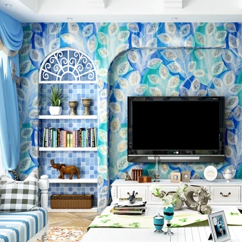 Mediteranska wallpapera iz павлиньих perja, 3d pozadina u plavom stilu u rustikalnom stilu, rola papira za zidove, podlogu za dnevni boravak