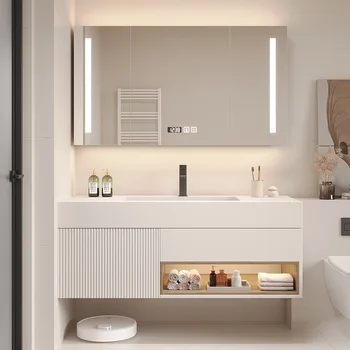 Moderan, Jednostavan Toaletni Stol Za Kupaonicu U Kombinaciji Kamena Ploča Ugrađeni Ormar Lavabo Za Kupatilo Pametan Svjetlo Ormar Luksuzni Namještaj