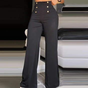Modni приталенные službeni hlače s visokim strukom, elegantne univerzalne široke hlače, ženske hlače, двубортные radne hlače za ulice