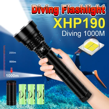 Najnoviji super svijetle profesionalni svjetiljka za ronjenje XHP190 IPX8, vodootporan lampa, lampa za ronjenje, 1000 m, podvodna lampa