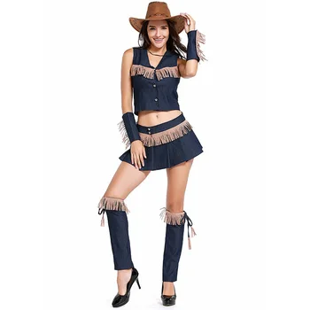 Noć vještica za odrasle žene Zapadni kauboj Cosplay odijelo Purim karnevalska zabava rana američka djevojka-pionir neobična klupska odijevanje