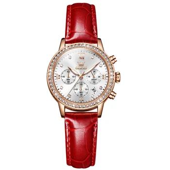 OLEVS, high-end brand, satovi luksuzni ženski ručni kvarcni sat sa dijamantima, vodootporan, kožni remen, multifunkcijski sat za žene
