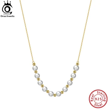 ORSA JEWELS 14K Zlatni lanac od 925 sterling srebra i ogrlica s perlicama od slatkovodne prirodnog bisera za žene i djevojčice GPN23
