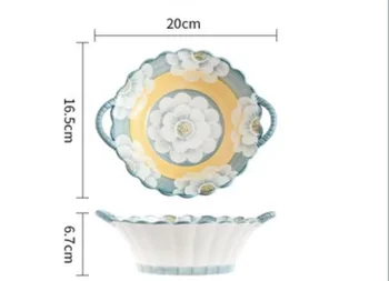 Okrugli 7,5-inčni zdjele u japanskom stilu, stakleno keramička супница s dvostrukim ušima, cvjetna zdjela s glazurom, pogodna za mikrovalnu