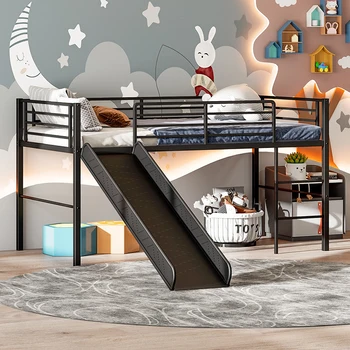 Okviri mjesta Dvostruka metalna potkrovlje krevet s toboganom sa zaštitnim ограждениями i ugrađene stepenice Namještaj za spavaće sobe