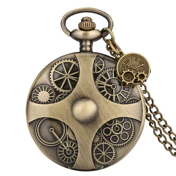 Punk Starinski dizajn sa nazubljenog kotača, ogrlica, sat, kvarcni, arapski brojevi, analogni dial, Klasicni ovjes, džepni sat, pokloni u starinskom stilu