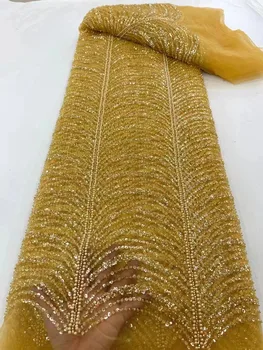 Raskošne večernje haljine 2023, kvalitetan vez, francuski cvjetne čipke tkanina, afričke šljokice, izvezen tila perle, cvjetne čipke tkanina za šivanje