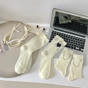 Slatki ličnosti vole bijele modula japanski čipka-up Lolita cipele Lofu gomila Modni ličnosti krug prosječna cijev čarape, Ženske