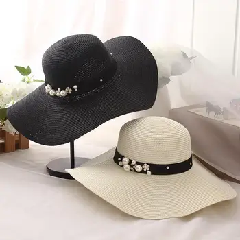 Topla rasprodaja, slamnati šešir sa širokim obrubom od rafija s okruglim krovom, ljetne sunčane šešira za žene, plaža kape za odmor, ženske ravne kape Gorras