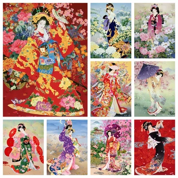 Uradi sam japanska kimona Slika Diamond mozaik zagonetka Gejše Žena Umjetnička slika vez križem Potpuna bušilica Dekor dnevni boravak