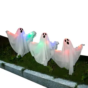 Vanjska ghost ukras 3pcs Lit ghost stupove Vanjske ghost ukras dvorište kolja pale ukras za Noć vještica na otvorenom