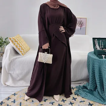 Wepbel, muslimansko haljina, ženski kompleti od 3 predmeta s dugim rukavima, islamska odjeća, Turska, otvorena Abaja, Dubai, monotono islamska odjeća, kaftan