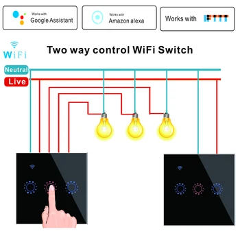 WiFi pametni 2-sistemski prekidač svjetla EU 1/2/3 bande zidni touch prekidač eWeLink Rad s Alexa Google Assistant