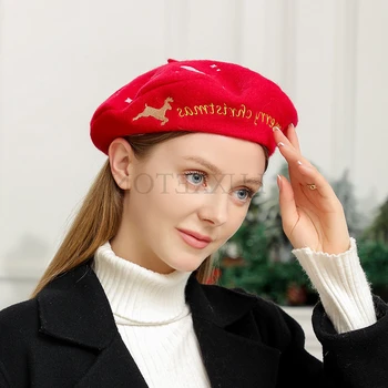 Zimska Božićna kapa-ima ženska crvena slatka kapa sa izvezenim снежинками za umjetnika Svakodnevni ulični утолщенная topla kapa poklon svečana kapa