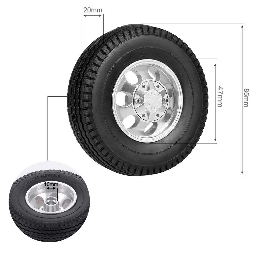 6 kom. komplet kotača guma Tamiya, metalna glavčine prednjeg i stražnjeg kotača za 1/14 dijelova za nadogradnju радиоуправляемого prikolice, vučnog vozila, vozila