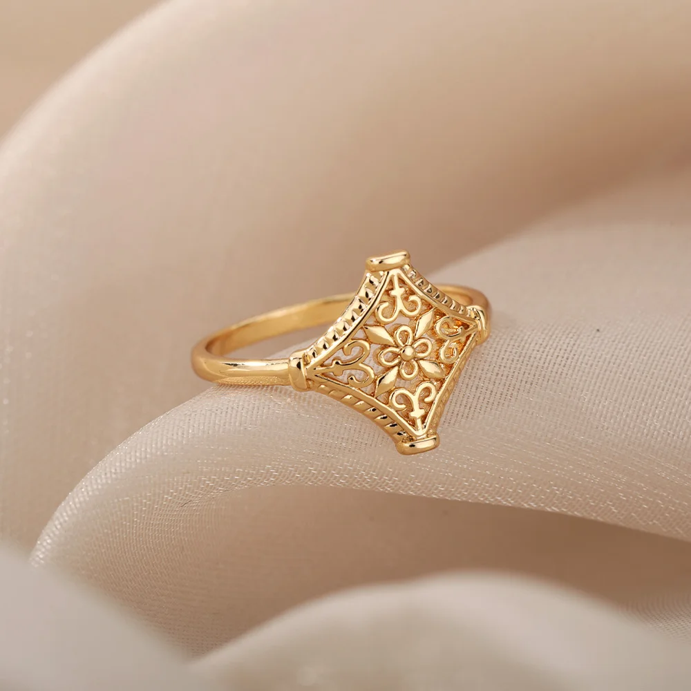 Berba ромбические prsten s šuplje cvijet za žene od nehrđajućeg čelika, geometrijski nepravilnih oblika prsten na prst, vjenčanje nakit pribor