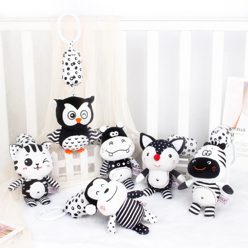 Kolica za novorođenčad, crno-bijele zvona, mekani plišani zvečka, dječji krevetić, visi zvono, sjedalo, razvija igračka na poklon