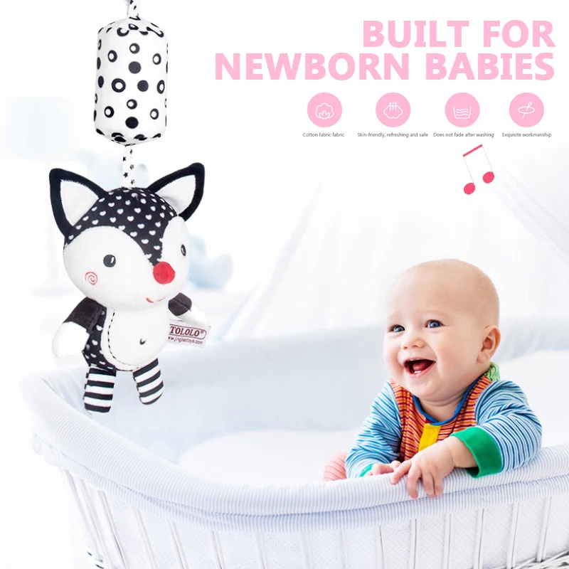 Kolica za novorođenčad, crno-bijele zvona, mekani plišani zvečka, dječji krevetić, visi zvono, sjedalo, razvija igračka na poklon