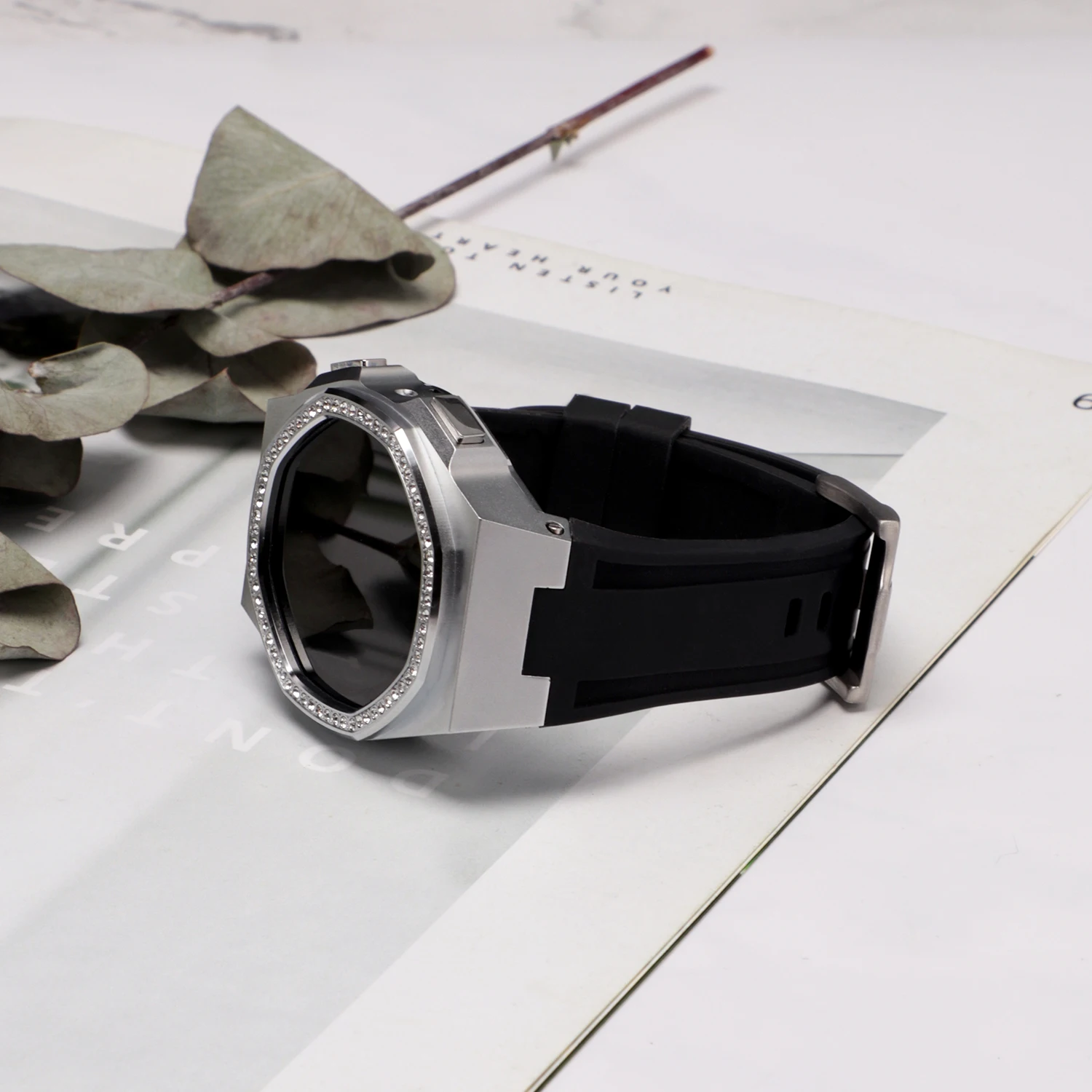 Komplet za izmjenu Bling, remen za Samsung Watch Galaxy 4 5, 40 mm, moderan okvir iz diamond čelika, gumeni remen, narukvica za žene