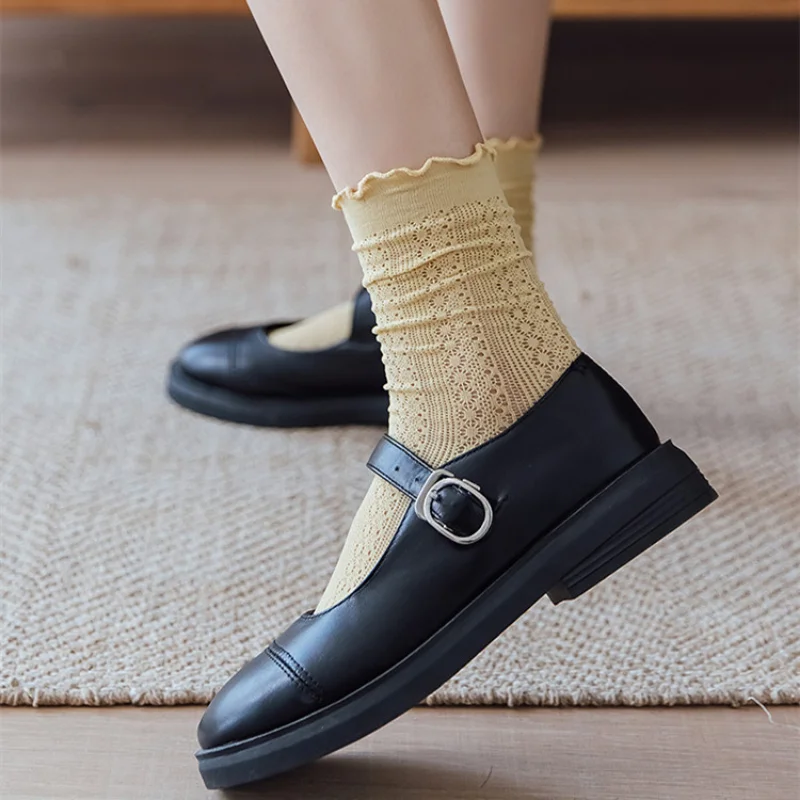 Korejski trendy ženske čarape, ljetni fine mrežaste prozračna slobodan duge čarape, čvrste čarape JK Lolita za djevojčice, slatka čarape s ruffles