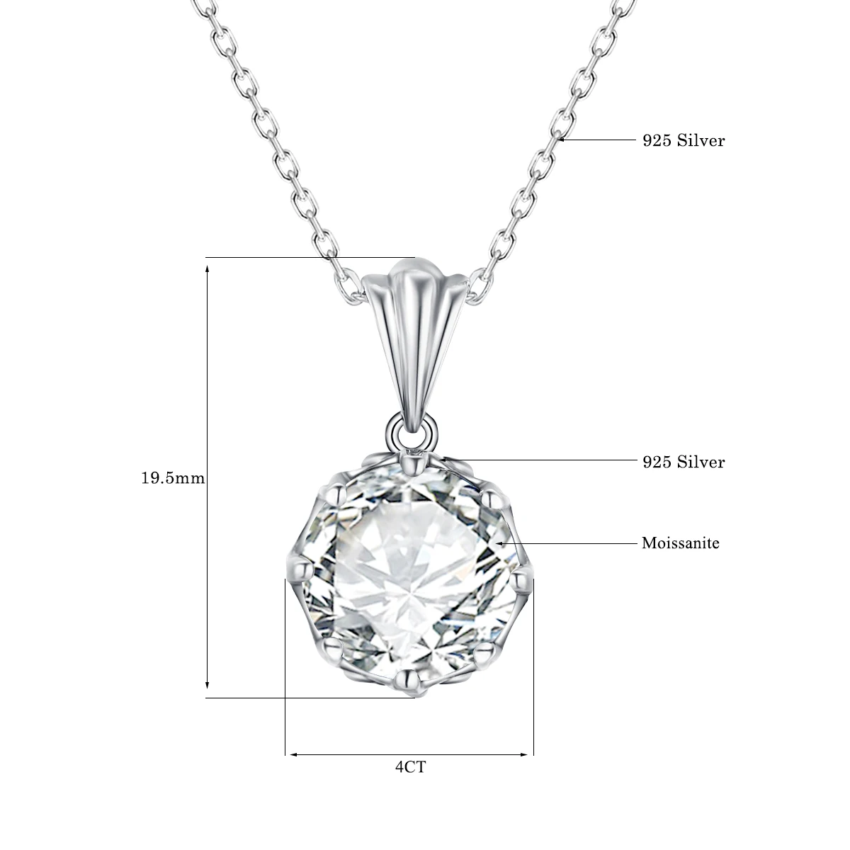 Ogrlica od муассанита težine od 4 karata, ženska srebrni privjesak s lancem, luksuzni ženski nakit pribor, certificirani svadbeni poklon za žene