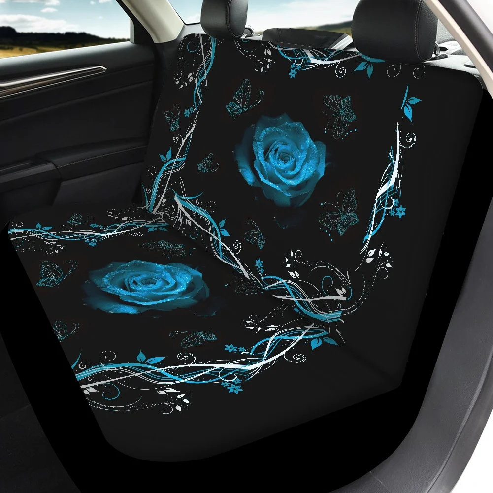 Torbica za auto sjedala s Cvjetnim Ispis Blue Rose Art, Komplet za Žene, Torbica za Prednji Stražnjeg sjedala, Luksuzni Dizajn, Đonovi Jastuk Za Zaštitu Vozila