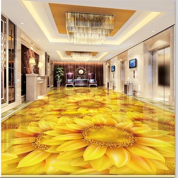 wellyu Izrađen po mjeri uzorak za uređenje poda 3d solarni cvijet cvijet biljke suncokreta 3D samoljepljive podne pločice zidne tapete