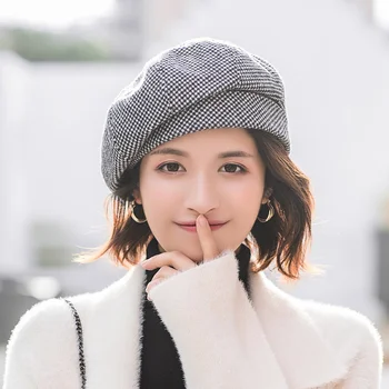 Šešir, moderan ženska kapa-bini u pariškom stilu, lagan vune kapu, jednostavan casual klasični vune uzima, ženski šešir-ima