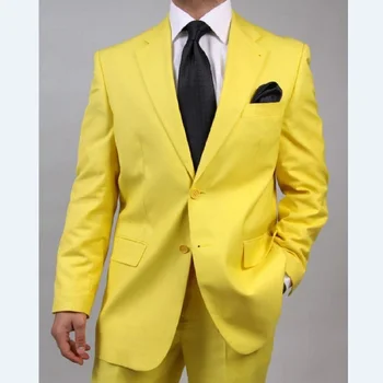Žuta Muška Odijela za Prom za Scenu, 2 komada, običaj Vjenčanja Smoking s Nazubljenom Лацканом, Muški Modni Blazer s Hlačama 2023
